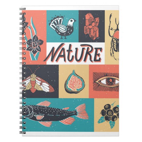 Nature Elements Retro Style Icons Notebook