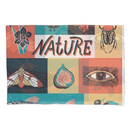 Nature Elements Retro Style Icons Pillow Case