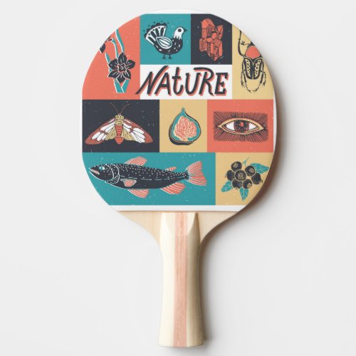 Nature Elements Retro Style Icons Ping Pong Paddle