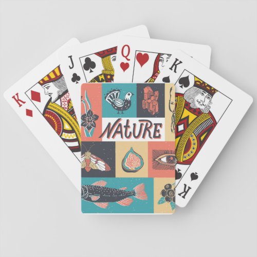Nature Elements Retro Style Icons Playing Cards