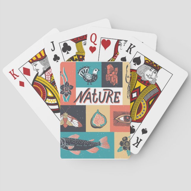 Nature Elements, Retro Style Icons. Poker Cards (Back)