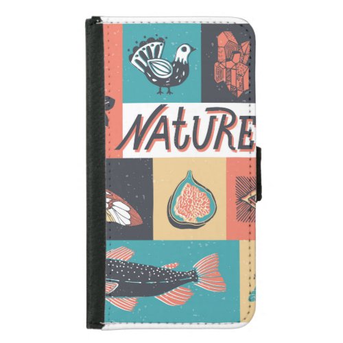 Nature Elements Retro Style Icons Samsung Galaxy S5 Wallet Case