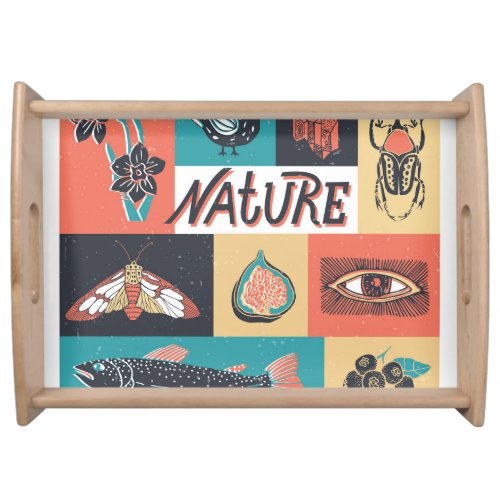 Nature Elements Retro Style Icons Serving Tray