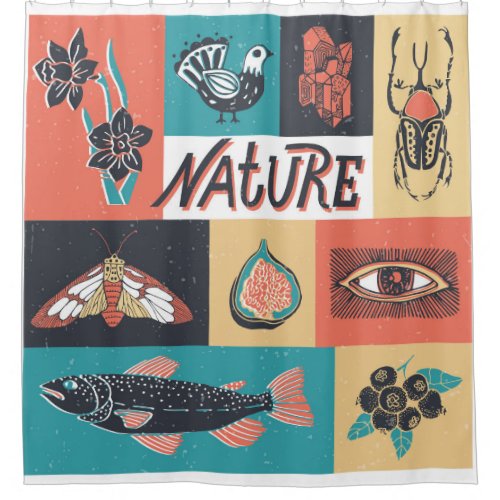Nature Elements Retro Style Icons Shower Curtain