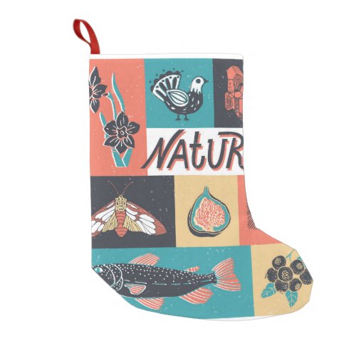 Nature Elements Retro Style Icons Small Christmas Stocking