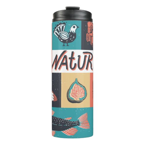 Nature Elements Retro Style Icons Thermal Tumbler