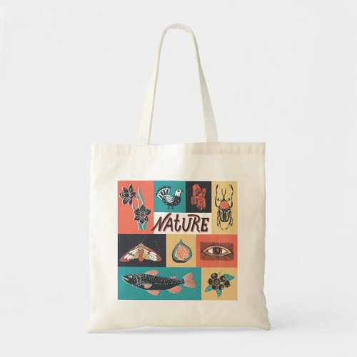 Nature Elements Retro Style Icons Tote Bag