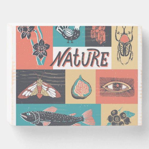 Nature Elements Retro Style Icons Wooden Box Sign