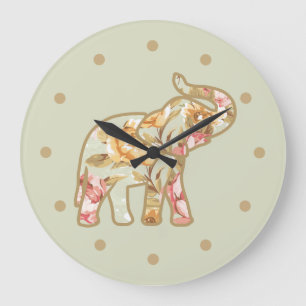 Nature Elephant Floral Design Large Clock