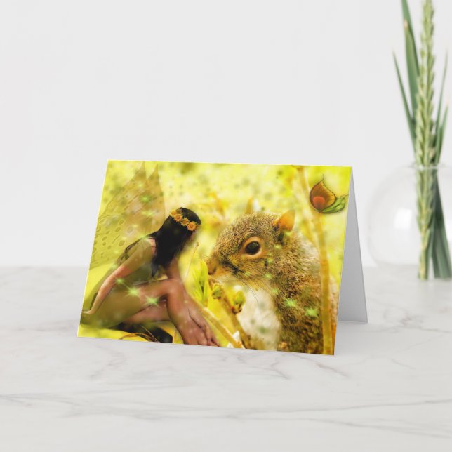 Nature Fairy Note Card - Squirrel and Fairy (Front)