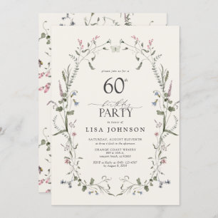 Nature Floral 60th Birthday Party Watercolor Invitation