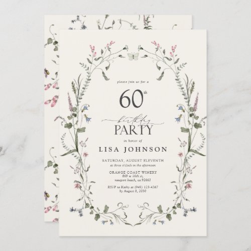 Nature Floral 60th Birthday Party Watercolor Invitation