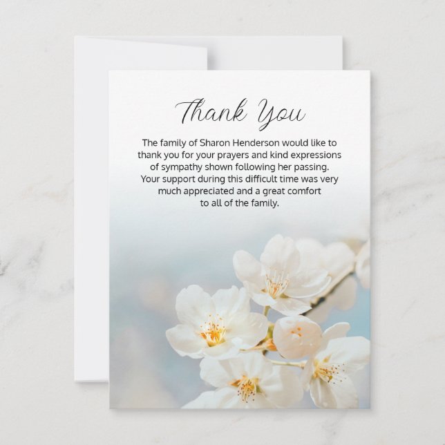 Nature Floral Funeral Thank You Note Card (Front)