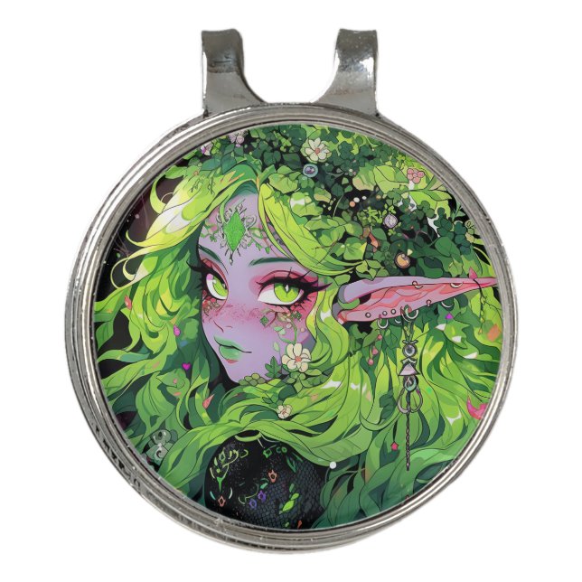 Nature Floral Greenery Fantasy Anime Girl Golf Hat Clip (Front)