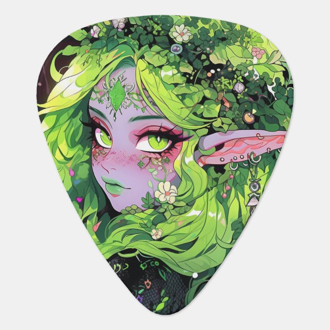 Nature Floral Greenery Fantasy Anime Girl Guitar Pick (Front)