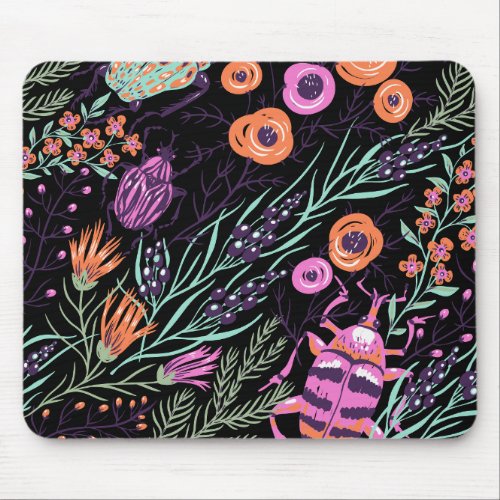 Nature Floral Pattern Insect Beetles Colorful Mouse Pad