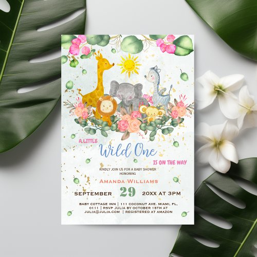 Nature Floral Safari Animals Baby Shower Invitation