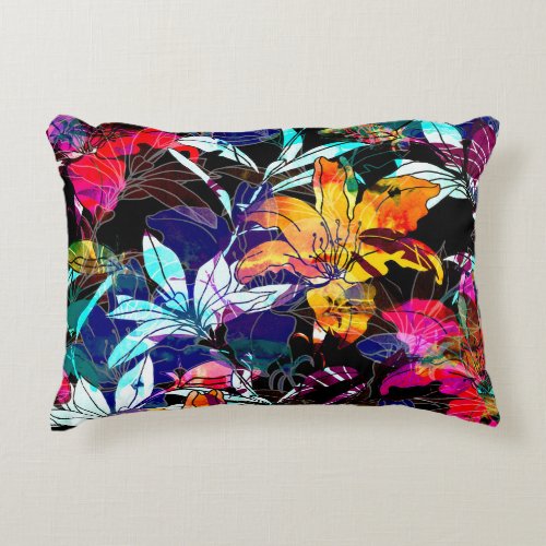 Nature Flowers Leaves Watercolor Background Accent Pillow