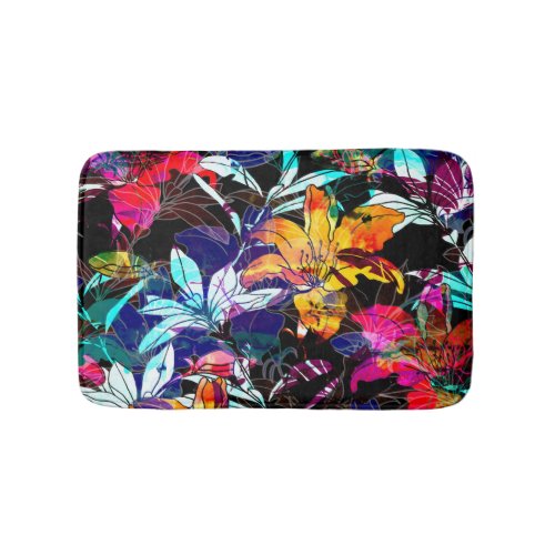 Nature Flowers Leaves Watercolor Background Bath Mat