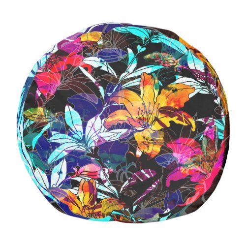 Nature Flowers Leaves Watercolor Background Pouf