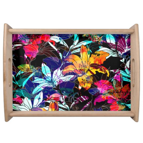 Nature Flowers Leaves Watercolor Background Serving Tray