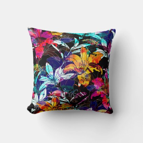 Nature Flowers Leaves Watercolor Background Throw Pillow