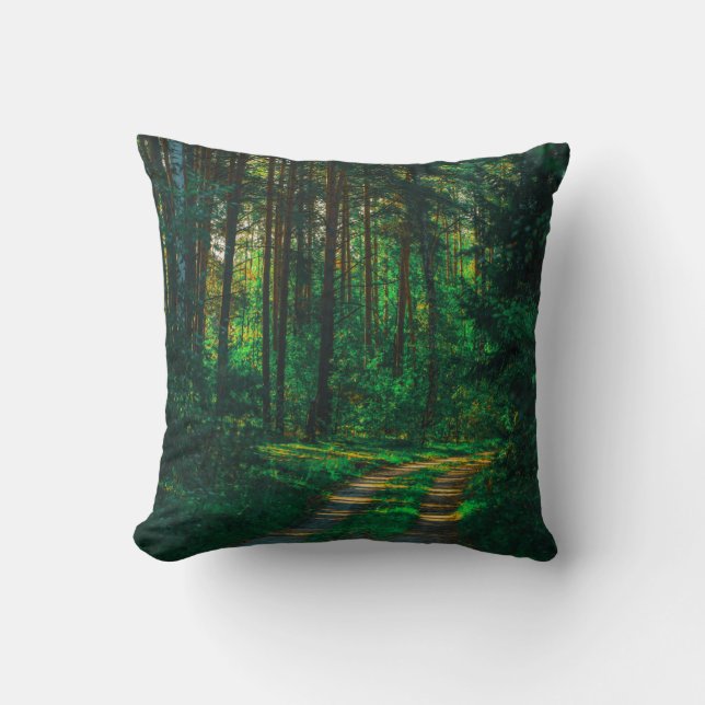 Nature Forest Birch Trees Landscape Road Throw Pillow (Front)