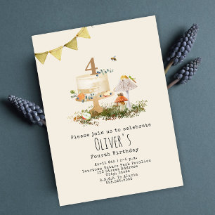 Nature Forest Mushrooms Insects Cake Birthday Invitation
