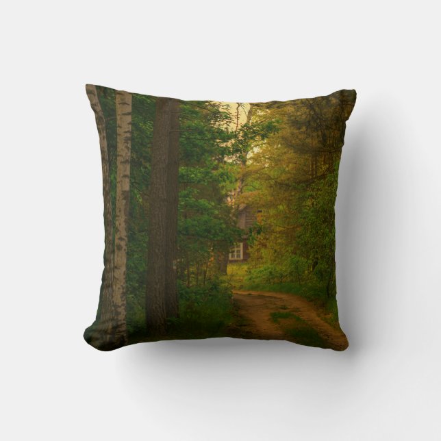 Nature Forest Rural Hut Village Belarus Throw Pillow (Front)