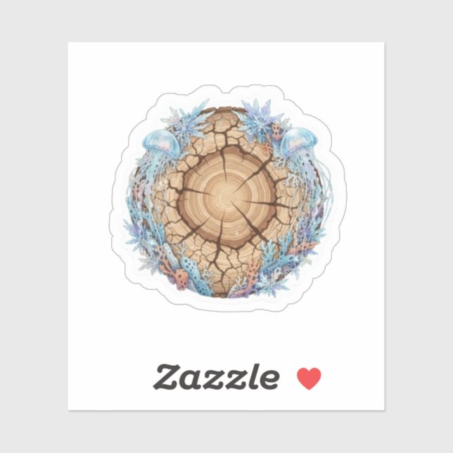 Nature Fusion Tree Rings & Ocean Life design  Sticker (Sheet)
