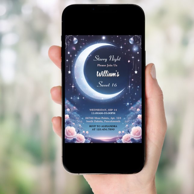 Nature Galaxy Mystical Starry Night Sweet 16 Invitation (Front Digital)