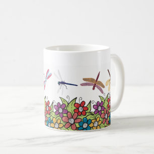Nature Garden Dragonfly and Flower Pot Floral Coffee Mug