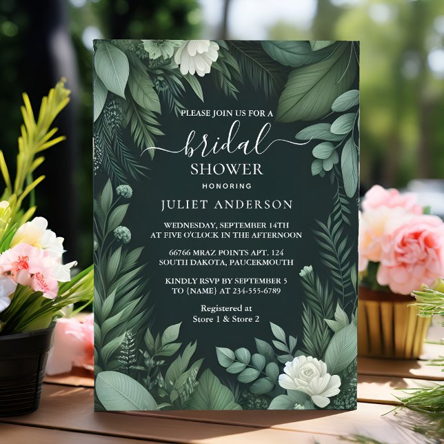 Nature Garden Plant Dark Green Bridal Shower Invitation (Creator Uploaded)