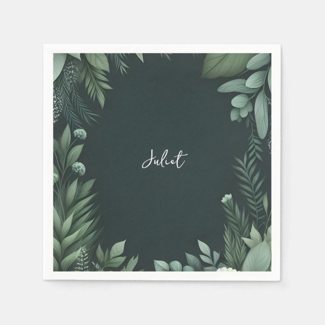 Nature Garden Plant Dark Green Bridal Shower Napkins (Front)