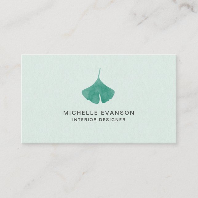 Nature Ginkgo Leaf Mint Green Simple Business Card (Front)