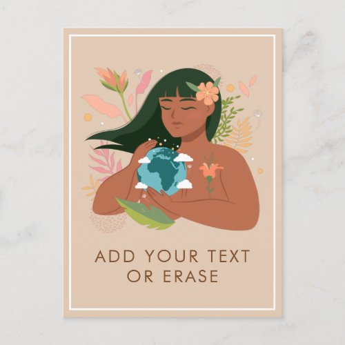 Nature Girl Holding Mother Earth Planet Add Text Holiday Postcard