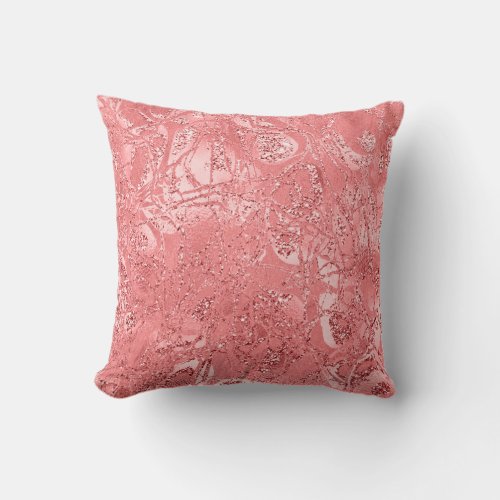 Nature Glitter Abstract Candy Coral Blush Glitter Throw Pillow