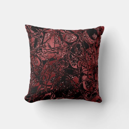 Nature Glitter Abstract Maroon Black Burgundy Throw Pillow