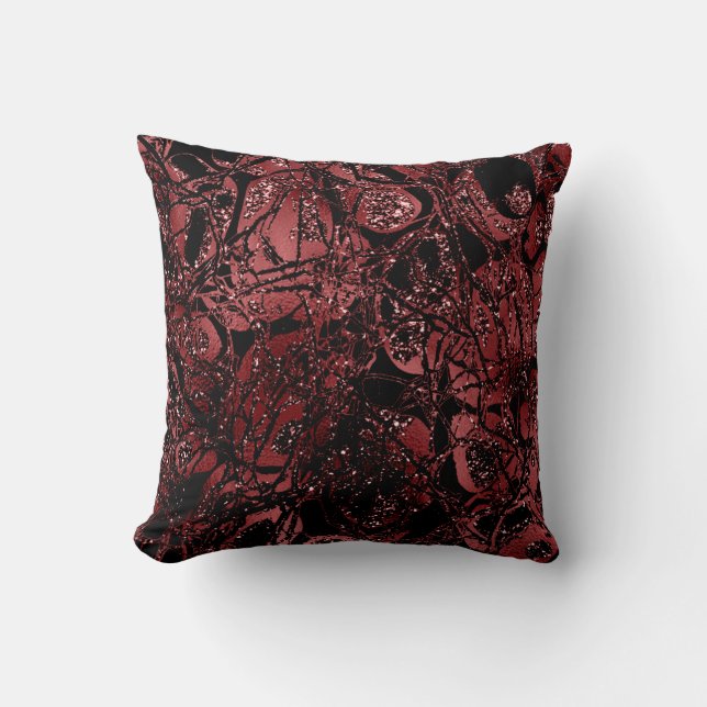Nature Glitter Abstract Maroon Black Burgundy Throw Pillow (Front)