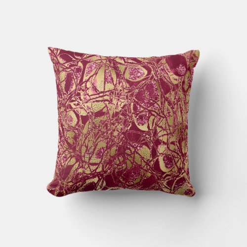 Nature Glitter Abstract Maroon Black Red Ruby Gold Throw Pillow