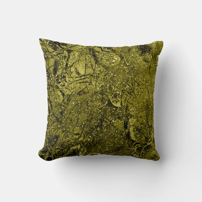 Nature Glitter Sparkly Abstract Chartreuse Green Throw Pillow (Front)