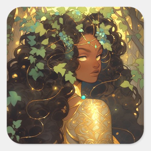 Nature Goddess African American Fantasy Art Square Sticker