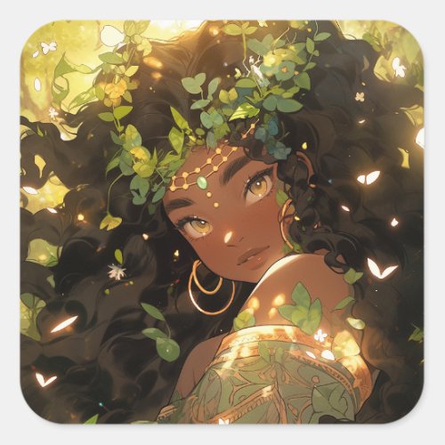 Nature Goddess African American Fantasy Art Square Sticker