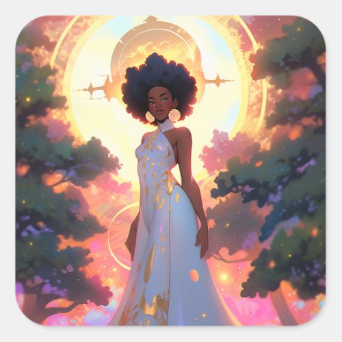 Nature Goddess African American Fantasy Art Square Sticker