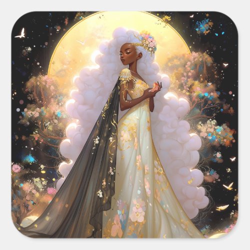 Nature Goddess African American Fantasy Art Square Sticker