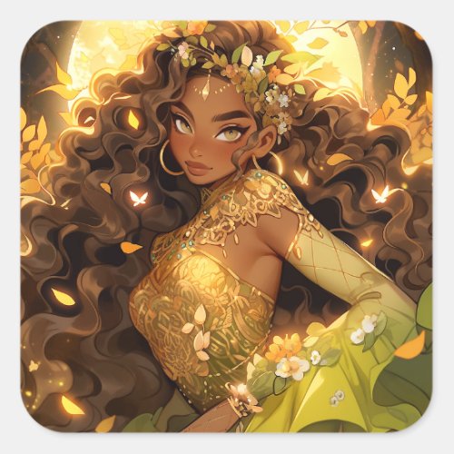Nature Goddess African American Fantasy Art Square Sticker