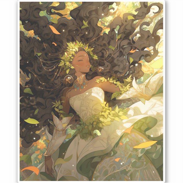 Nature Goddess African American Fantasy Art Sticker (Front)