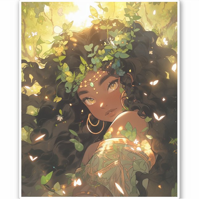 Nature Goddess African American Fantasy Art Sticker (Front)