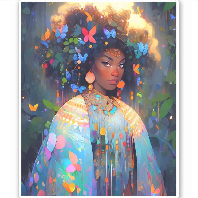 Nature Goddess African American Fantasy Art Sticker (Front)
