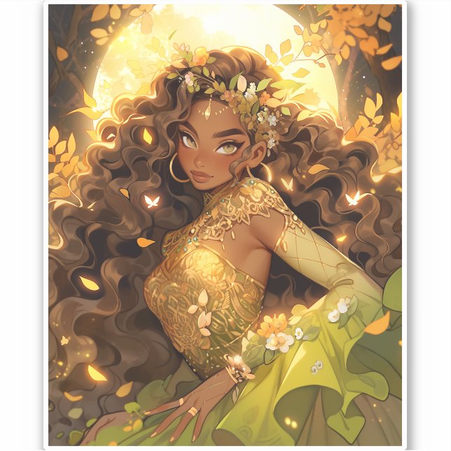Nature Goddess African American Fantasy Art Sticker (Front)
